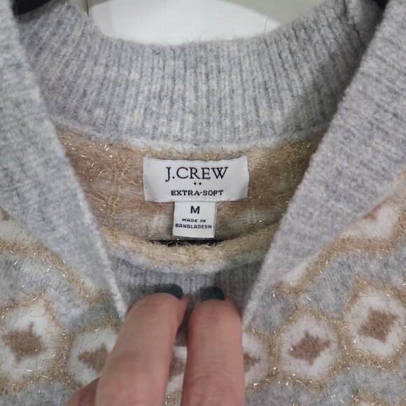 J. Crew Gray Gold Cream Patterned Sweater Sz M - Picture 5 of 6